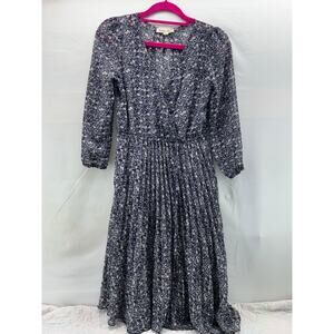 Indigo Rose PS women’s pleted blue, and white floral  cottagecore midi dress